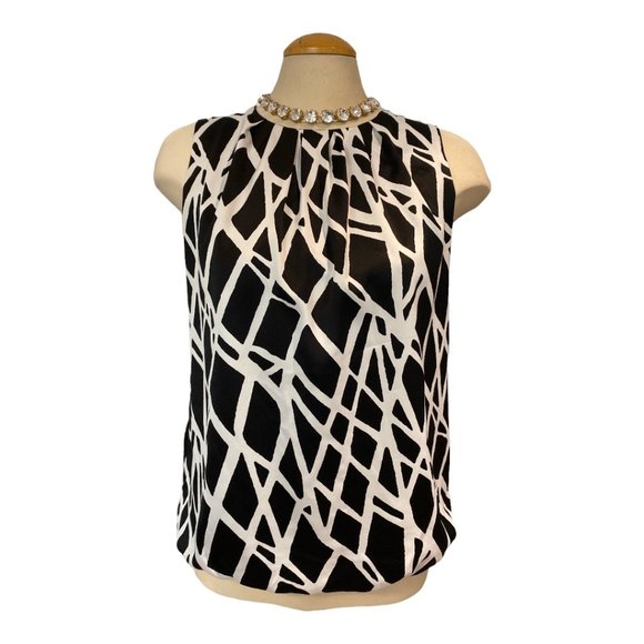 LIZ CLAIBORNE Top Sleeveless Black & White Soft Pleats Sz M - Picture 3 of 12